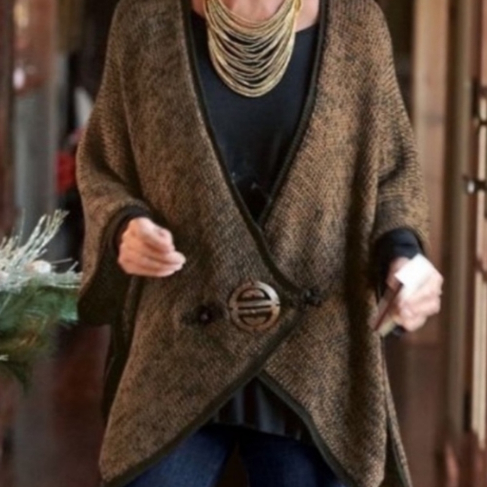 Soft Surroundings Mei Ling Sweater Cape Poncho Brown One Size